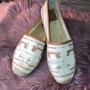 Tory Burch Tan and Cream Espadrilles Size 10